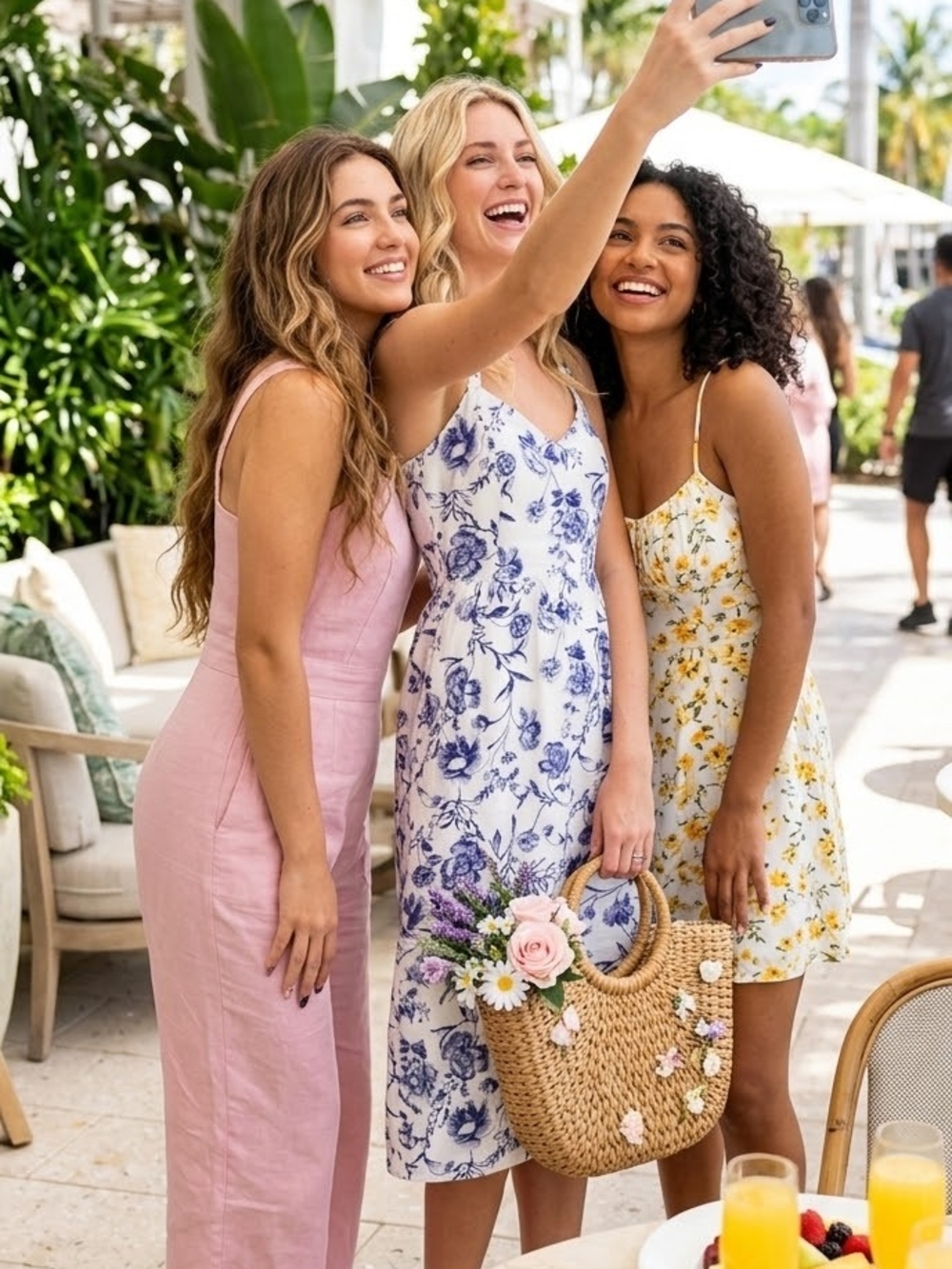 Cynthia Rowley Blue & White Floral Midi Slip Dress